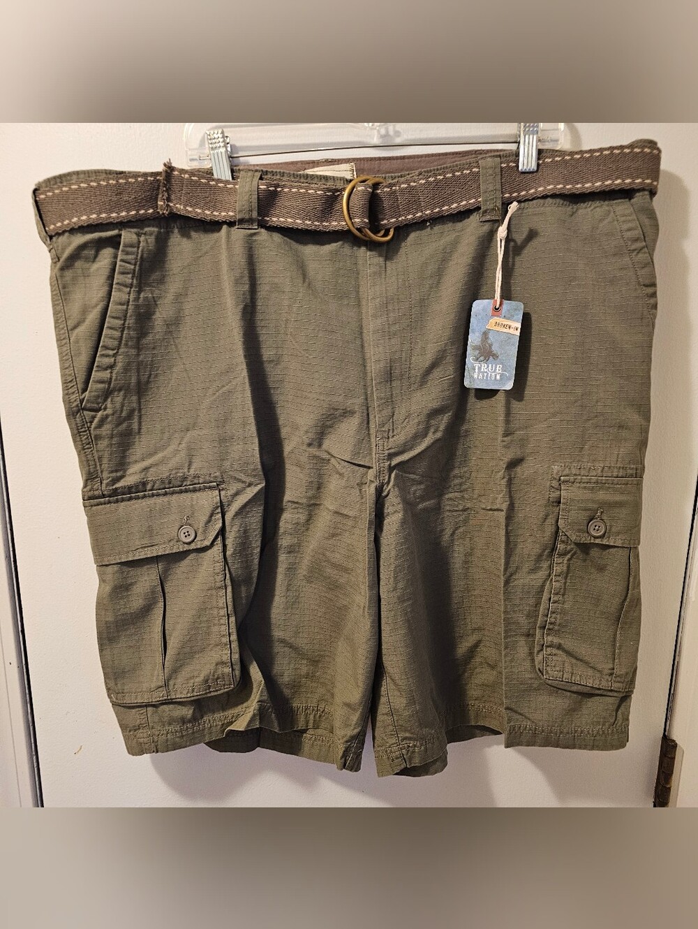 True Nation Ripstop Cargo Shorts W/ Belt Green Men's Size 48 NWT